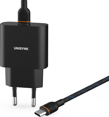 Unisynk 20W PD Slim Wall Charger + USB-C Cable 2m Sort