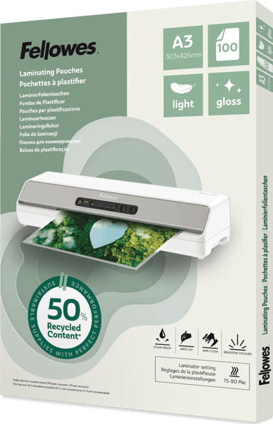Fellowes Lamineringslommer, 50 % genanvendt, A3, 100 stk. 