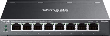 TP-Link Omada ES208GP nätverksswitchar hanterad L2 Gigabit Ethernet (10/100/1000) Strömförsörjning via Ethernet (PoE) stöd DIN rail Svart