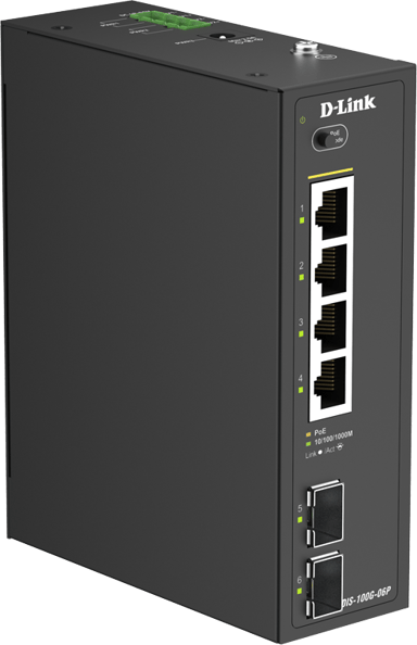 D-Link DIS-100G-06P netwerk-switch Unmanaged L2 Gigabit Ethernet (10/100/1000) Power over Ethernet (PoE) DIN rail Zwart 