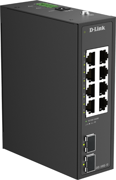 D-Link DIS-100G-10 netwerk-switch Unmanaged L2 Gigabit Ethernet (10/100/1000) DIN rail Zwart 