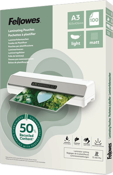 Fellowes Lamineringsficka, 50 % återvunnen, A3, 100 st, matt 