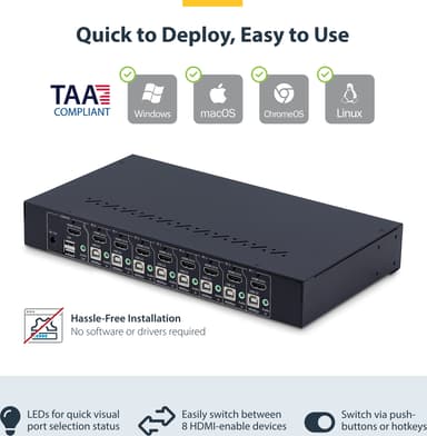 Startech StarTech.com R8AH202-KVM-SWITCH KVM-kytkin Telineasennus musta 