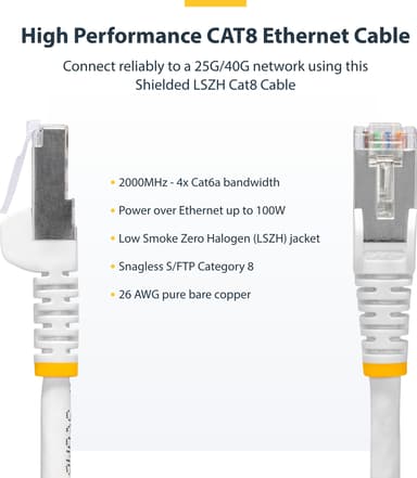 Startech StarTech.com NLWH-5M-CAT8-PATCH verkkokaapeli Valkoinen S/FTP (S-STP) RJ-45 Cat 8 5m Valkoinen