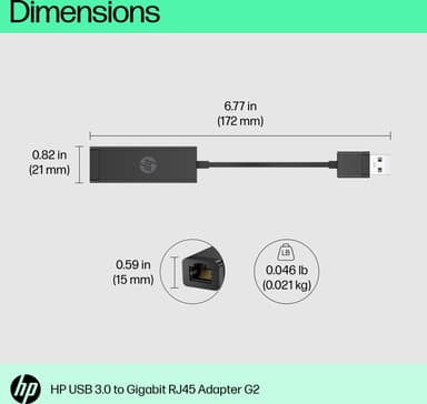 HP :n USB 3.0–Gigabit RJ45 -sovitin G2 0.1m Musta, Noir