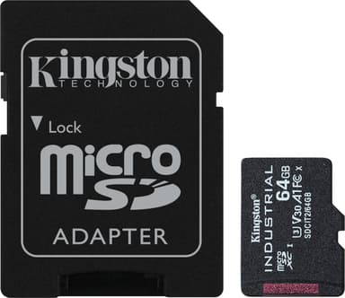 Kingston Technology 64GB microSDXC Industrial C10 A1 pSLC kort + SD-adapter 64GB MicroSDXC UHS-I