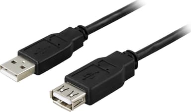 Deltaco USB-Forlengelseskabel 1m USB-A USB-A Svart