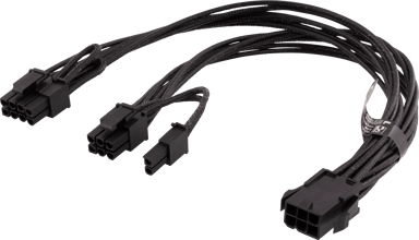 Deltaco PCIe-virtakaapeli, 6-pin - 2x 8-pin, 0,3m, musta 0.03m PCIe (6-pin) Musta