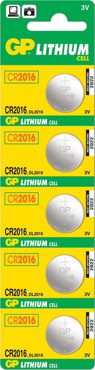 GP Knapcelle Lithium CR2016 3V - 5-Pak
