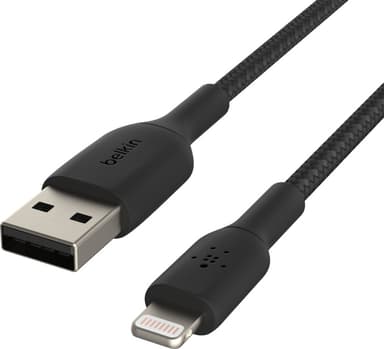 Belkin Lightning Till USB-A Kabel Flätad 1m Svart