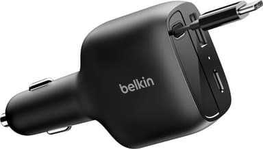 Belkin BoostCharge 75w Car Charger Retractable USB-C Cable 0.75m Noir, Svart