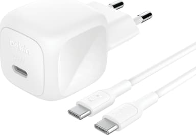 Belkin 45W USB PD Compact Wall Charger + USB-C Cable 1m Valkoinen