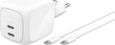 Belkin Dual USB-C GaN Wall Charger 67W + USB-C Cable 2m Hvit