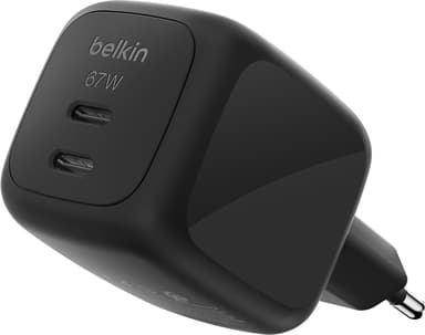 Belkin Dual USB-C GaN Wall Charger 67W Noir, Sort