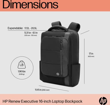 HP Renew Executive 16-tommers ryggsekk for bærbar PC 16.1" Polyester Sort