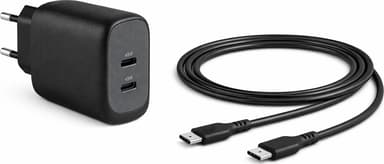 Cirafon USB-C Lader 45W PD, 2 porter + USB-C Kabel 1,8 m 1.8m Svart