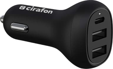 Cirafon 36W autolaturi pikalatauksella – USB-C & USB-A, 3 porttia Musta