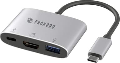 Prokord USB-C Adapter HDMI 4K 30Hz USB-A PD 100W Multiport 0.15m USB-C HDMI + USB Gjuten aluminium