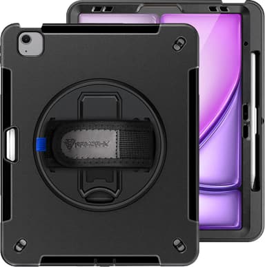 Armor-X Rainproof military grade rugged case with hand strap & kick-stand iPad Air 13" (M2), iPad Air 13" (M3), iPad Air 13" (M4) Musta