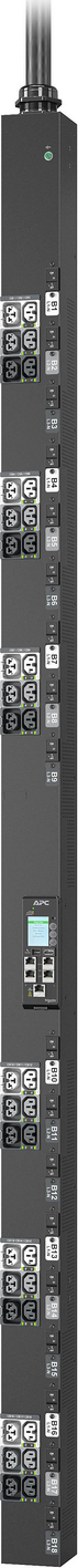 APC NetShelter Rack PDU Advanced Switched Metered, 0U, 3 Phase, 415V, 69.0kVA 100A, 36 Outlets tehonjakeluyksikkö 18 AC-pistorasia(a) Musta 