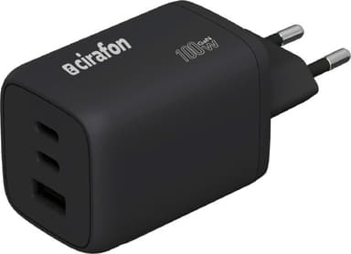 Cirafon USB-C Fast Charger 100W GaN PD 3.1 3-Port (2x USB-C, 1x USB-A) Svart