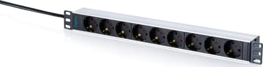 Digitus 1U Aluminum PDU, rackmountable, 9x Safety outlet grenuttag 9 AC-utgångar Svart, Silver