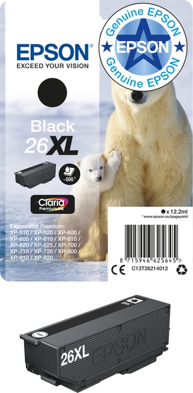 Epson Inkt Zwart 26XL Claria Premium