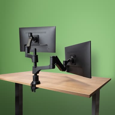 R-Go Tools Monitorarm R-Go Caparo, verstelbare dubbele monitorarm met gasveer, 100% circulair, 3-9 kg draagvermogen, zwart