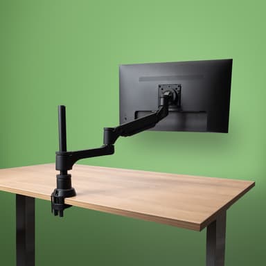 R-Go Tools Monitorarm R-Go Caparo, verstelbare enkele monitorarm met gasveer, 100% circulair, 3-9 kg draagvermogen, zwart 