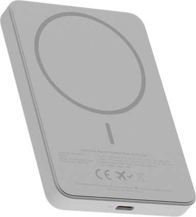 Xtorm Magnetisk Trådløs 15W Powerbank USB-C 5000mAh Is 5000, 19.25mAh Hvit