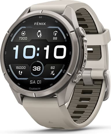 Garmin Fenix 9 Pro 43mm Titanium with Fog Grey/Dark Sandstone Silicone Band