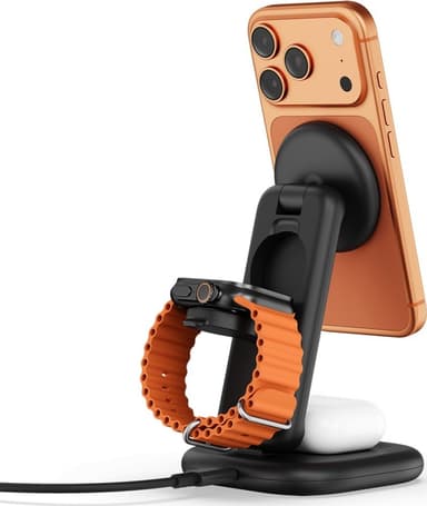 Satechi Foldable Wireless Charging Stand 3-in-1 Qi2 25w Space Black