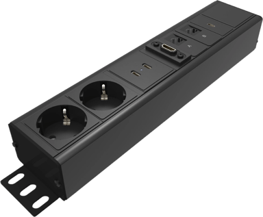 Axessline Jakorasia 2x Virta (TYYPPI F) 2x RJ45 1x HDMI 3x USB-C Musta 