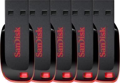 SanDisk Cruzer Blade 5-Pack 16GB USB Type-A Svart, Röd