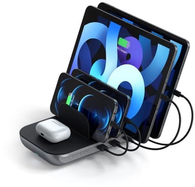 Satechi Dock5 USB-laddningsstation med trådlös laddning Grå Svart