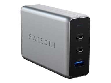 Satechi ST-TC100GM - 100 W GaN-reiselader med to USB-C- og USB-A-porter Grå