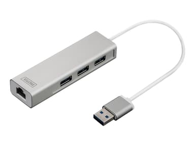 Digitus USB-C Nätverkskort med inbyggd USB-hubb USB 3.2 Gen 1 (3.1 Gen 1) Type-A