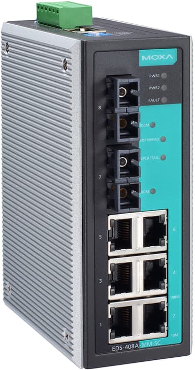 Moxa EtherDevice™ Switch EDS-408A, Multi Mode, SC Connector x 2 hanterad