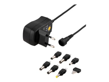 Deltaco Nätadapter 3-12V DC, 600mA med utbytbara kontakter 