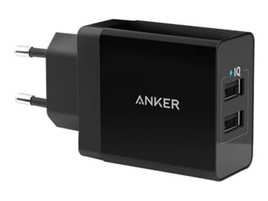 Anker PowerPort 2 24 watt Svart Sort