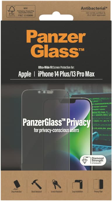 Panzerglass Ultra-wide Fit Privacy skärmskydd iPhone 13 Pro Max iPhone 14 Plus
