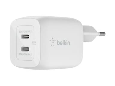 Belkin 45w PD PPD Dual USB-C Gan Charger Valkoinen
