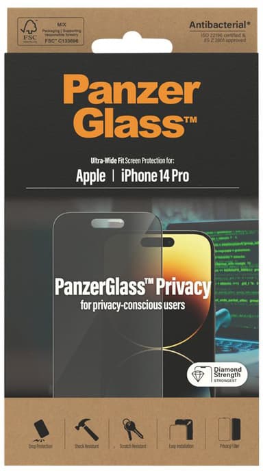 Panzerglass Ultra-wide Fit Privacy skärmskydd iPhone 14 Pro