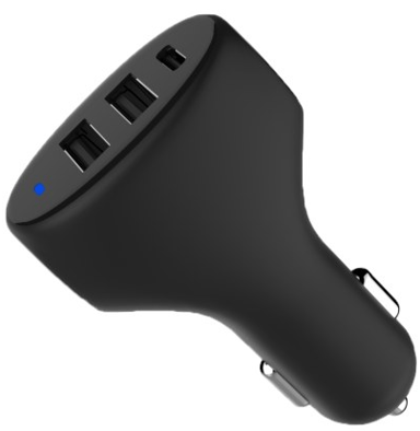 Cirafon Car Charger 2xUSB-A 12w Smart + 1xUSB-C 3A Black Sort