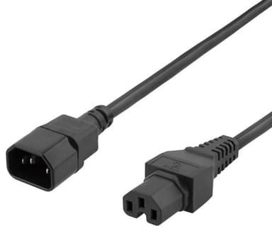 Prokord Strømkabel 1m C14 kopling C15 kopling Sort