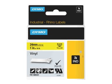 Dymo Tape RhinoPRO Permanent Vinyl 24mm Svart/Gul 