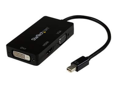 Startech Travel A/V Adapter: 3-in-1 mDP to VGA / DVI / HDMI Converter 0.15m Mini DisplayPort DVI-D + VGA (D-Sub) + HDMI Zwart