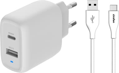 Cirafon USB-C til USB-A oplader og kabel sæt Hvid