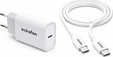 Cirafon 20W USB-C pikalaturi USB-C kaapelilla 1m Valkoinen