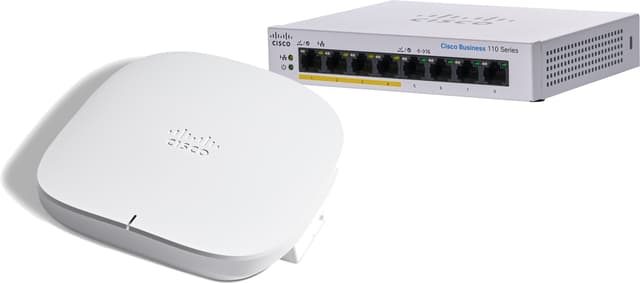 Cisco CBW150AX BT WiFi 6 Wireless Access Point + CBS110 8-Port PoE 32W Desktop Switch (5011371760)